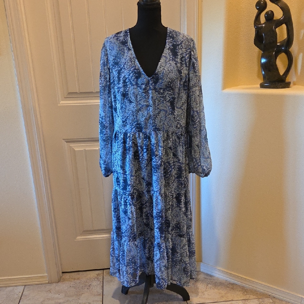 Joie Blue Parisian Paisley Long Sleeve Maxi Dress, Size XL